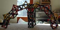 Side view of triskelion bridge with falseworks built of Magz magnetic construction toys